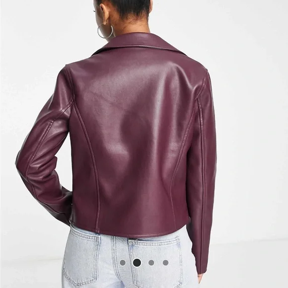 ASOS Faux Biker Leather Jacket in Burgundy - Picture 5 of 8